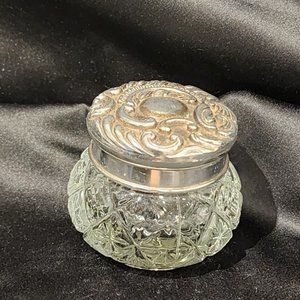 Vintage Avon Vanity Glass Jar with Silver Tone Metal Lid